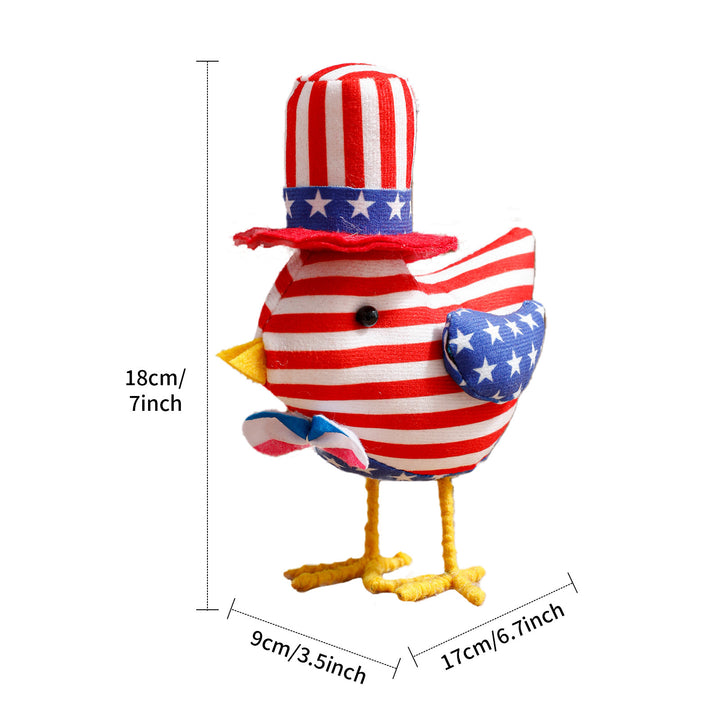 Unisex nan decorative plush rooster in Americana design with star pattern and standing wire legs Bowlift