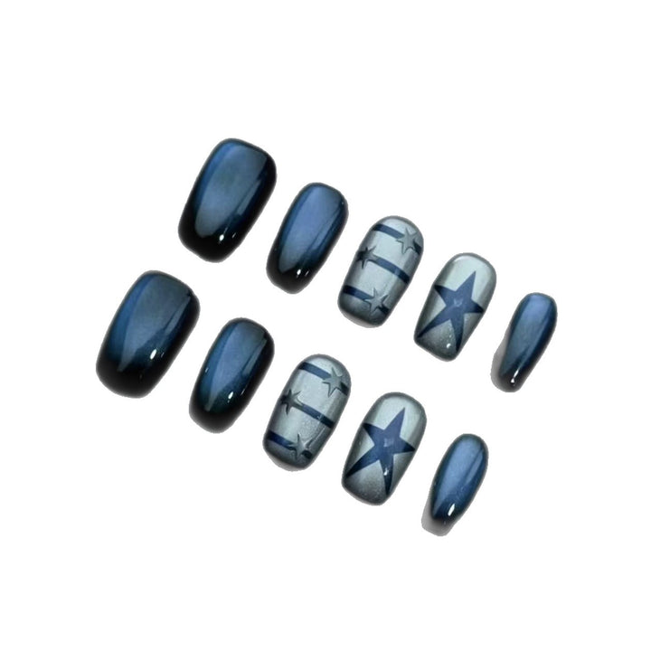 Elegant Press-On Nail Art Set with Starry Designs Bowlift