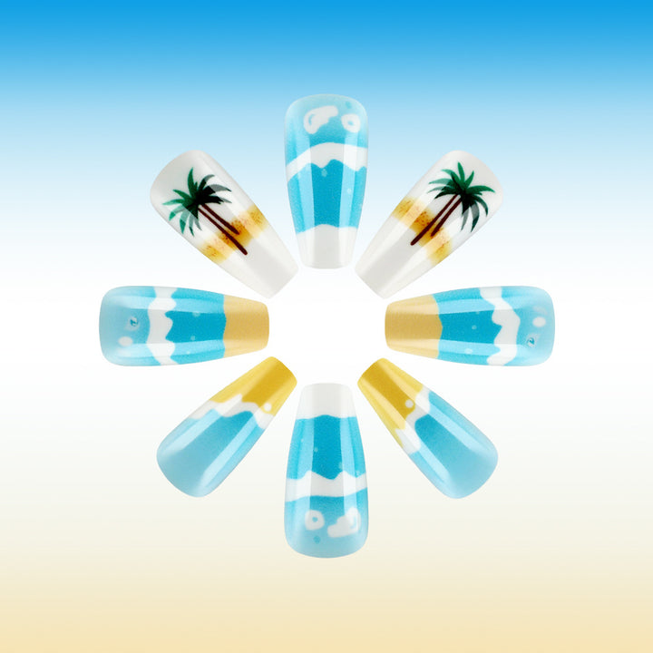 Tropical Beach-Themed Press-On Nail Set Bowlift