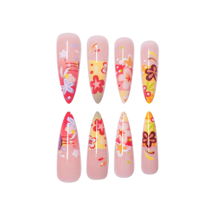 Artistic Floral Stiletto Press-On Nails Bowlift