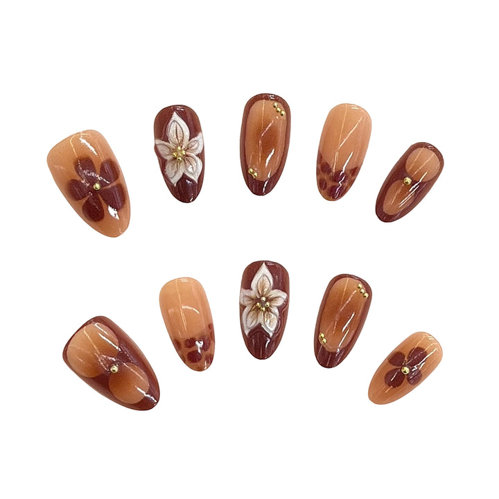 Artistic Floral Accent Press-On Nails Bowlift