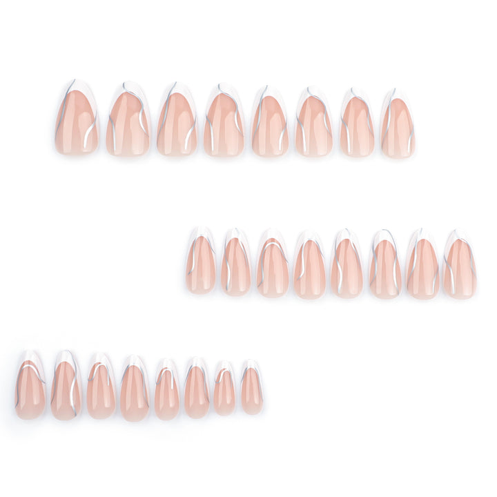 Elegant artificial nails with fine wave and glitter motifs Bowlift