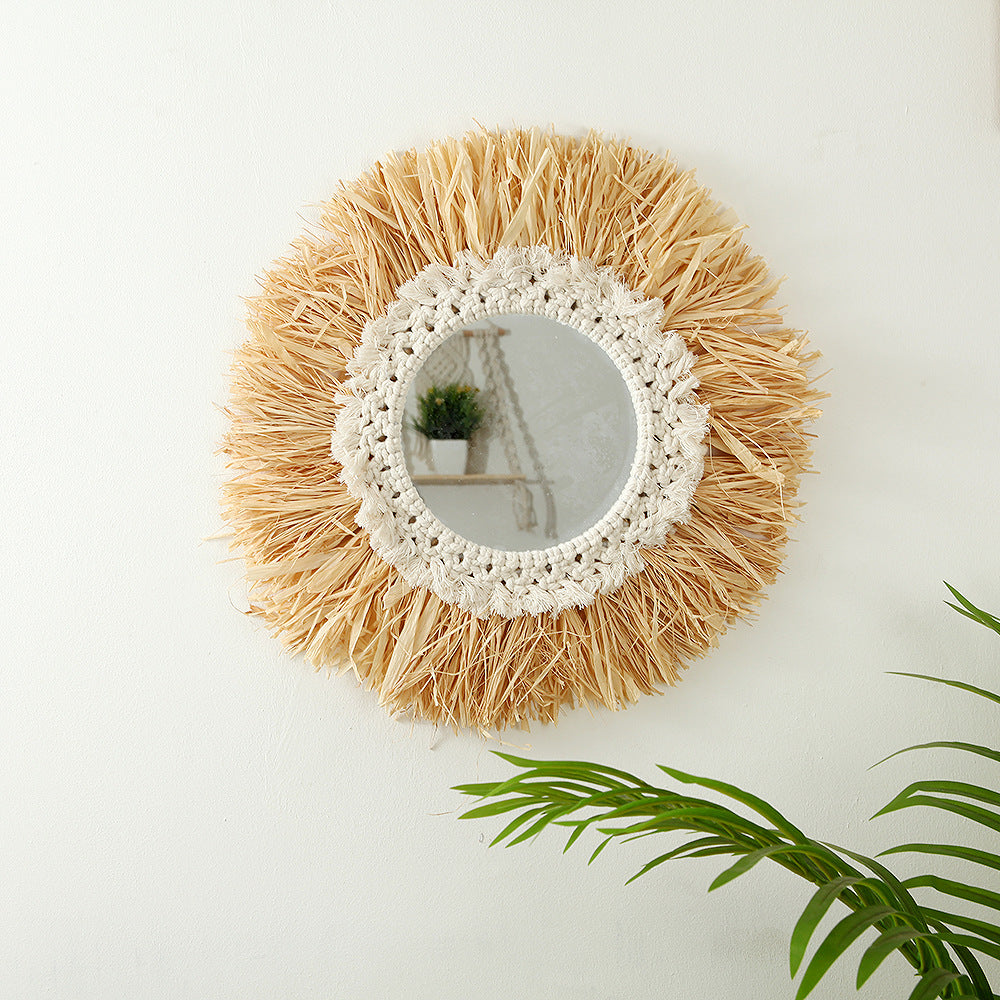 Decorative Macrame Sunburst Wall Mirror Bowlift