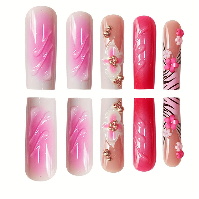 Decorative Floral Press-On Nail Extensions Bowlift