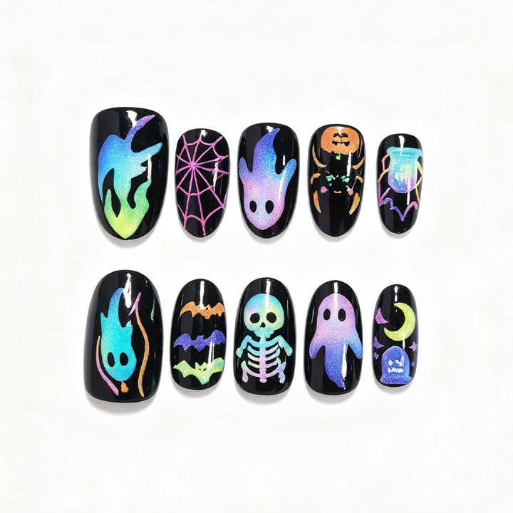 Spooky Themed Press-On Nail Art Set Bowlift