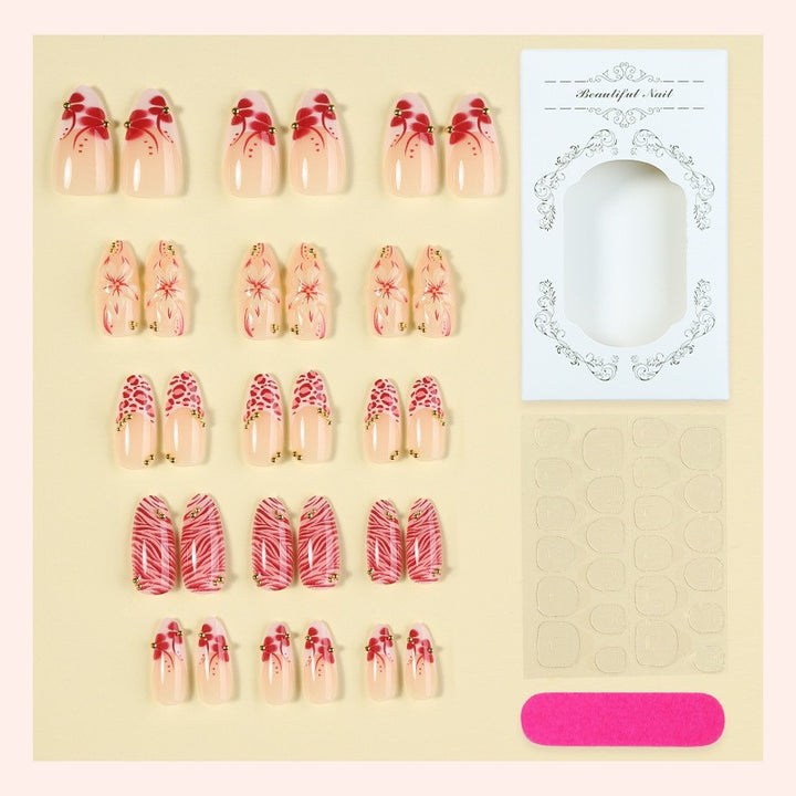 Artificial Nail Set with Floral Design and Gold Accents Bowlift