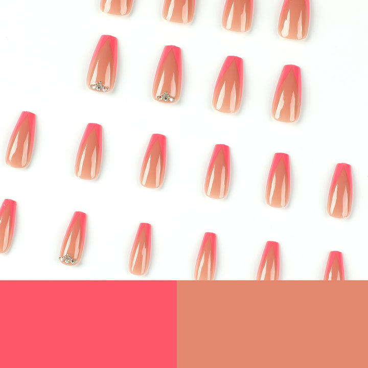 Artful Nail Extensions with Neon Tips and Rhinestone Decoration Bowlift