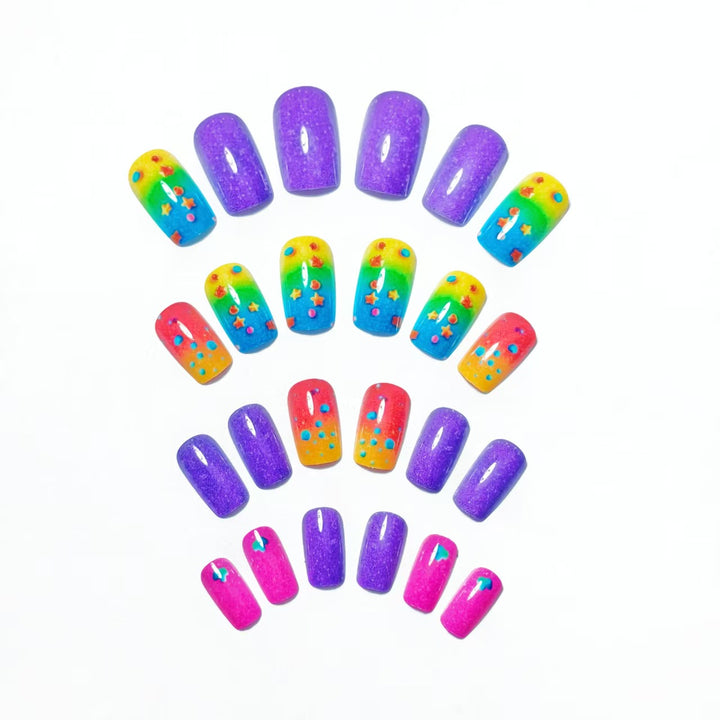 Creative art nails with sparkling rainbow design and 3D applications Bowlift