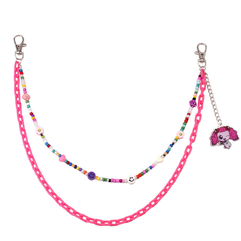 Fashionable chain belt with colorful beads and charm pendants Bowlift