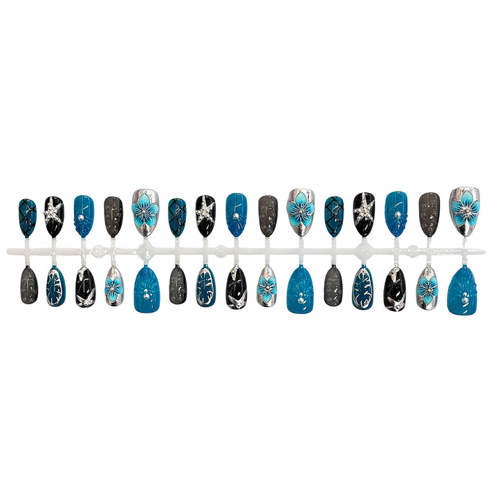Artistic Press-On Nail Set with Floral Motifs Bowlift