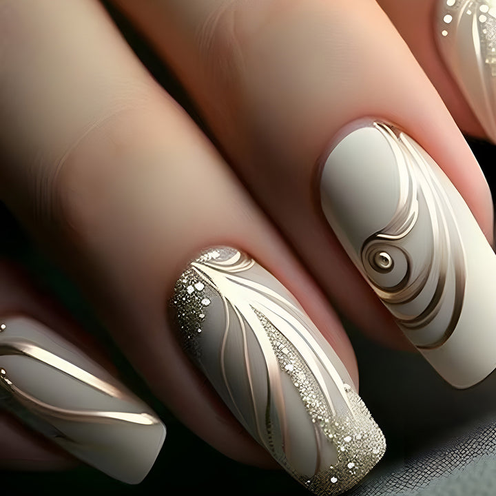 Elegant Swirl Design Acrylic Press-On Nails Bowlift
