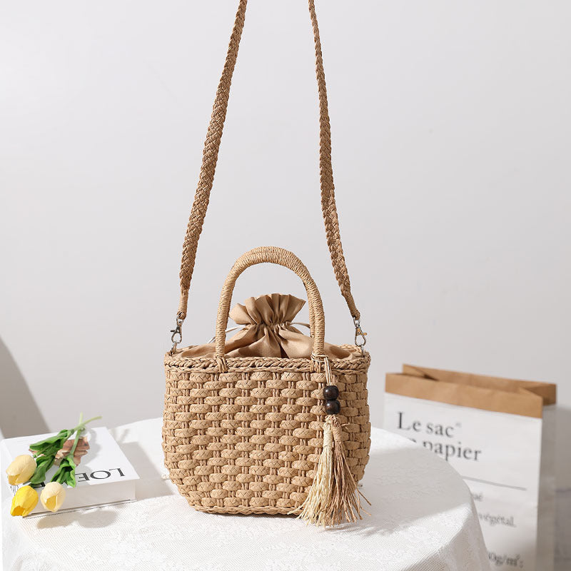 Handcrafted Macrame Tote Bag with Decorative Drawstring Bowlift