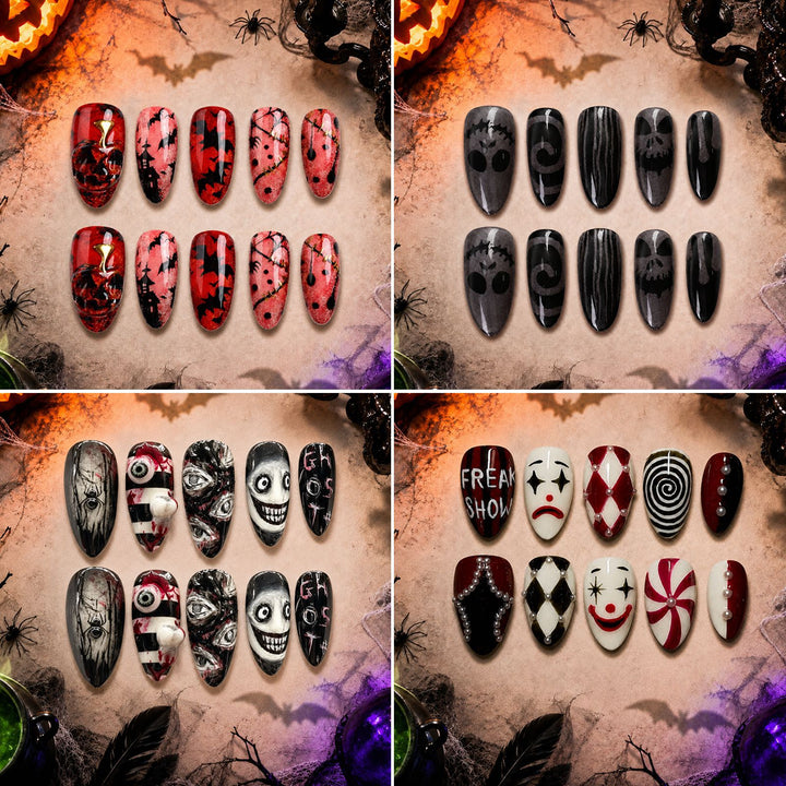 Acrylic nail set with creative Halloween motifs Bowlift