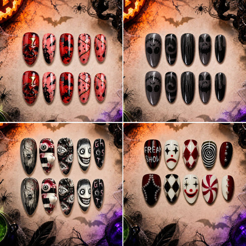 Acrylic nail set with creative Halloween motifs Bowlift