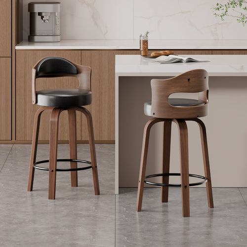 Modern Bar Stool with Unique Wooden Design and Rotating Seat Bowlift