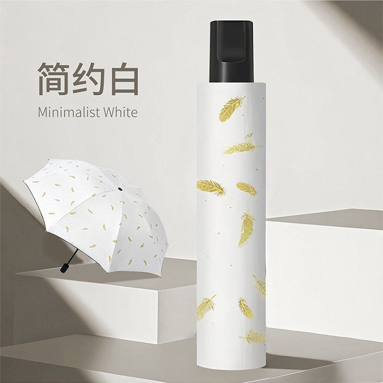 Women's Foldable Elegant Umbrella with Artistic Feather Design Bowlift
