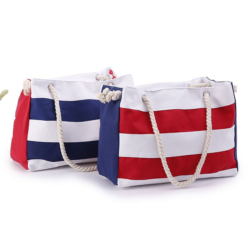 Shopping bag with maritime stripes and robust rope handles Bowlift