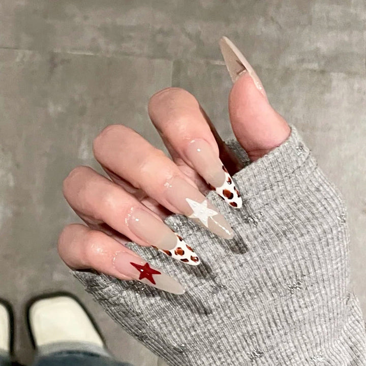Artistic Stiletto Press-On Nails with Star and Animal Patterns Bowlift