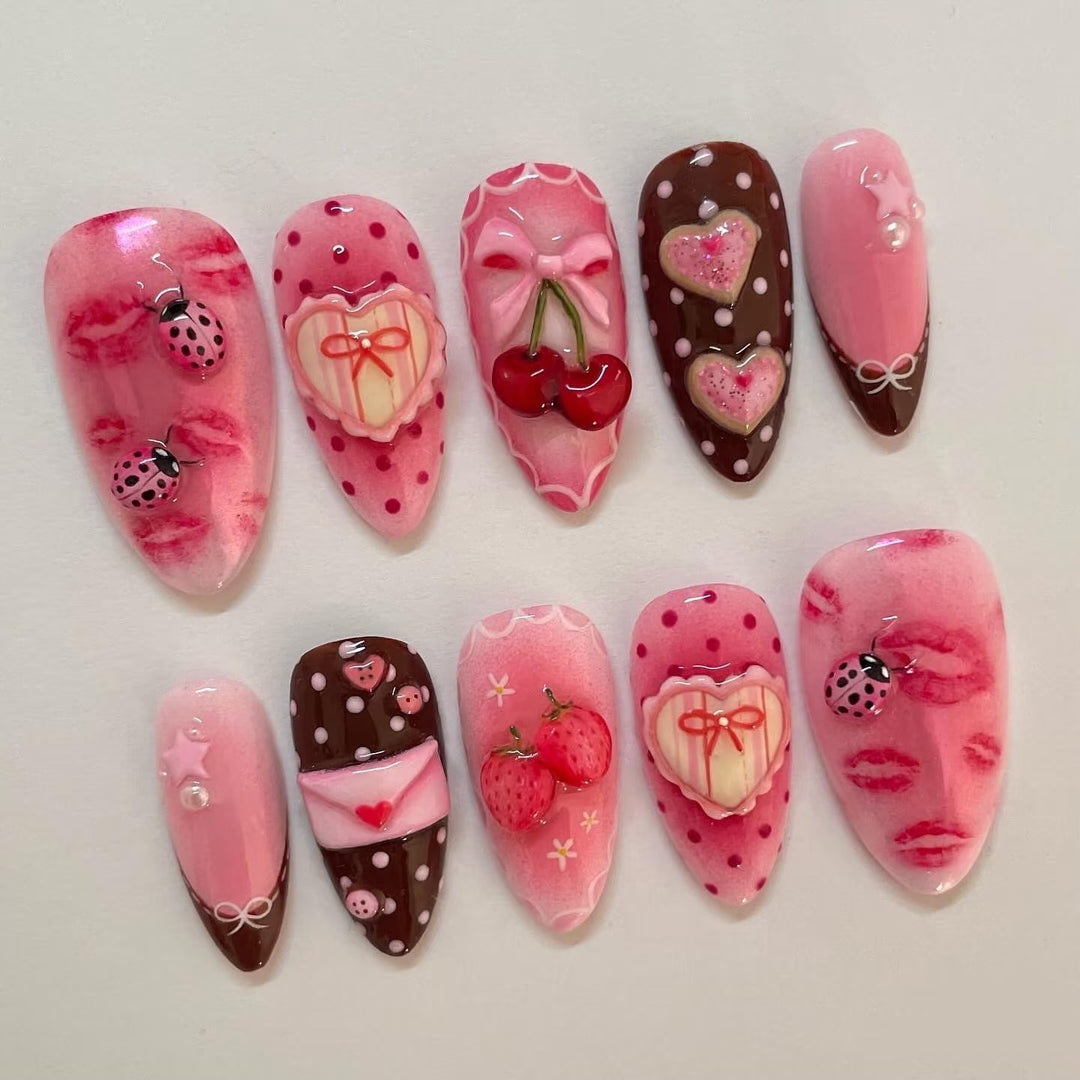 Romantic Themed Press-On Nail Set Bowlift