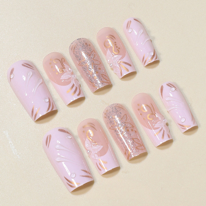 Decorative Long Press-On Nail Art Set Bowlift