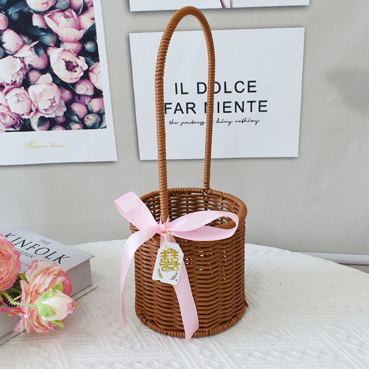 Chic Woven Handbag with Pearl Accent Bowlift