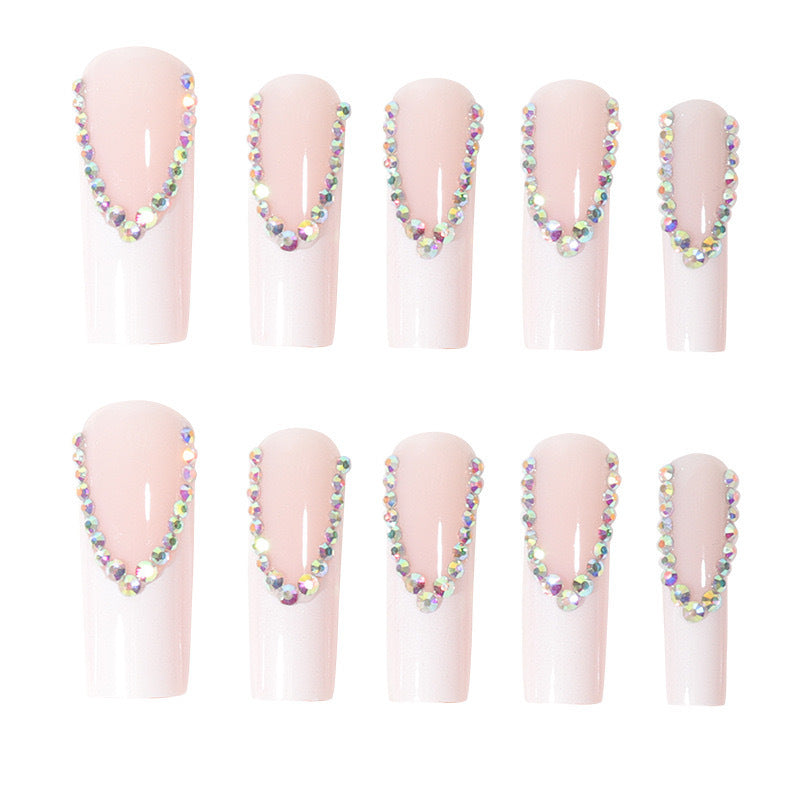 Artificial nail set with glamorous rhinestones and elegant tip decorations Bowlift