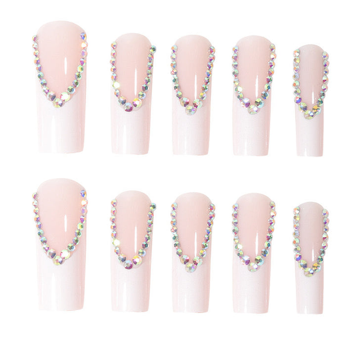 Artificial nail set with glamorous rhinestones and elegant tip decorations Bowlift