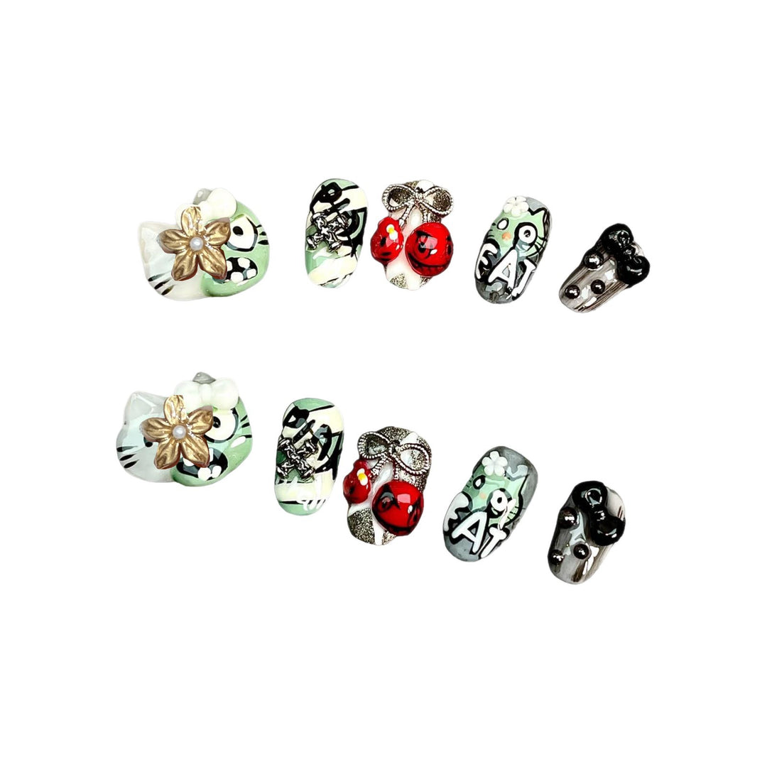 Playful Character Design Press-On Nail Art Set Bowlift