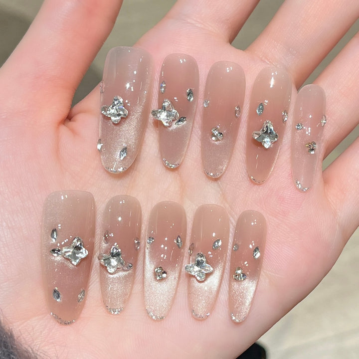 Elegant Press-On Nail Extensions with Crystal Accents Bowlift