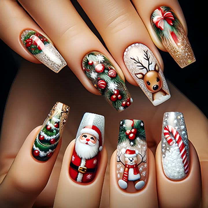 Festive Themed Acrylic Press-On Nail Art Set Bowlift