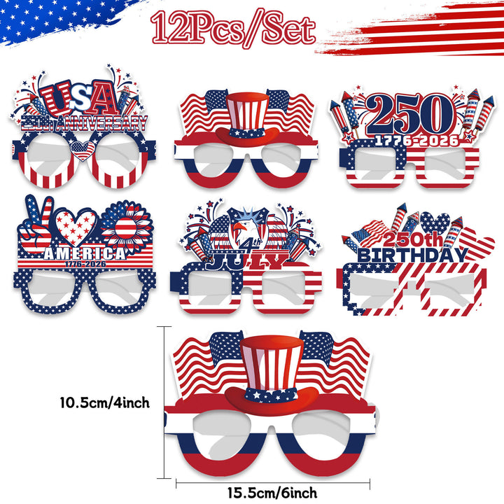 Unisex nan patriotic party glasses made of sturdy cardboard with USA flag design and fireworks toppers Bowlift