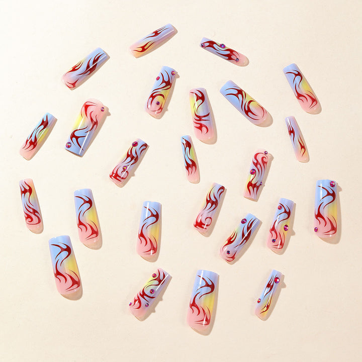 Artistic Flame-Design Acrylic Nail Art Extensions Bowlift