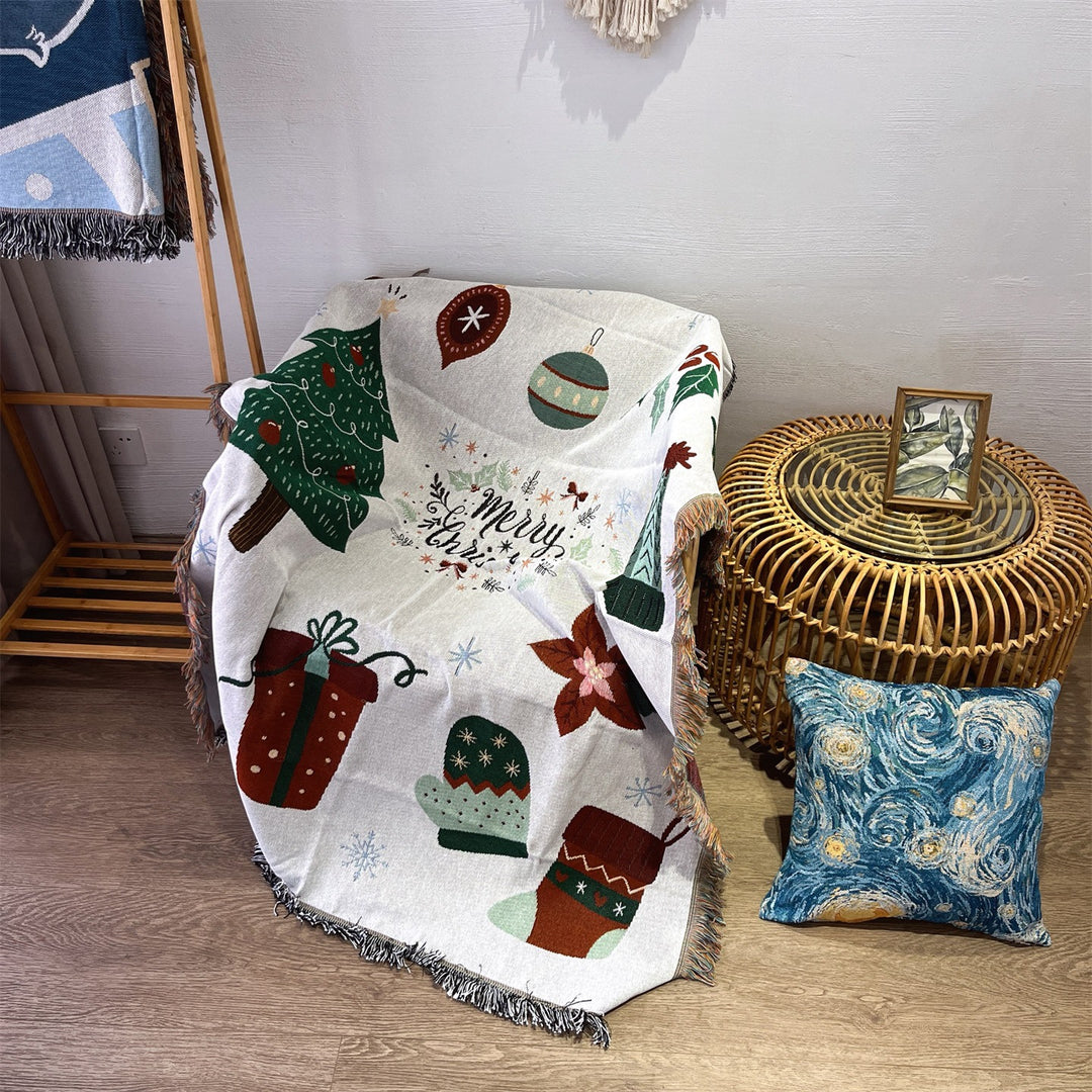 Festive Holiday-Themed Woven Throw Blanket