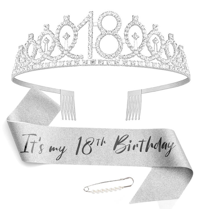 Women Crystal-Embellished Birthday Crown with Personalized Sash Bowlift