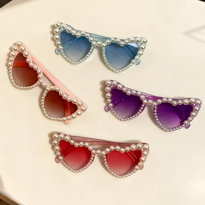 Decorative Pearl-Embellished Cat-Eye Sunglasses Bowlift