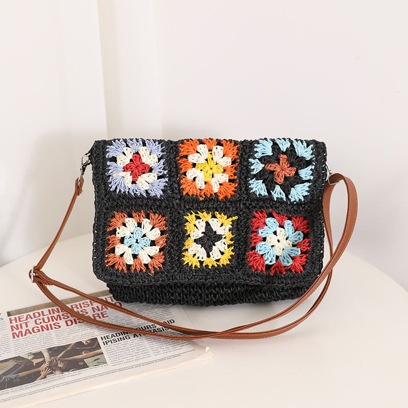 Fashionable shoulder bag with colorful crochet pattern Bowlift