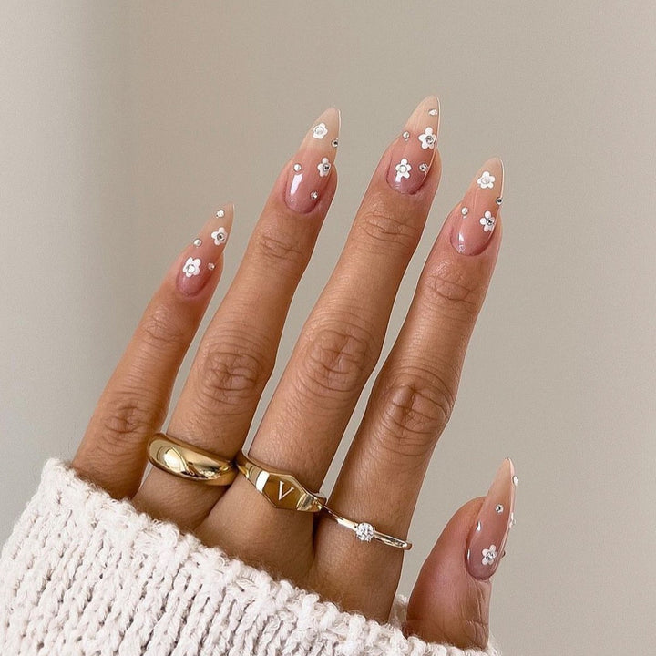 Artificial nail set with colorful flowers and creative French design Bowlift