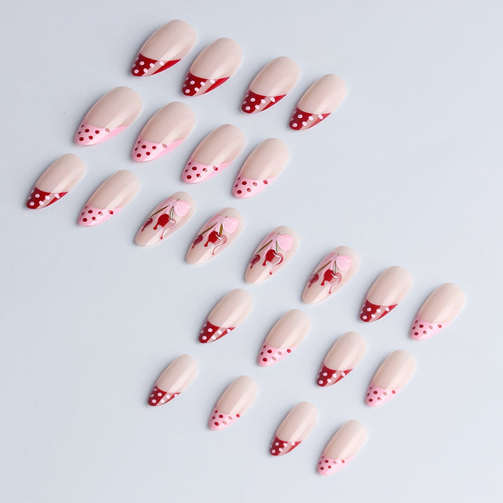 Artistic Cherry-Themed Press-On Nail Art Set Bowlift