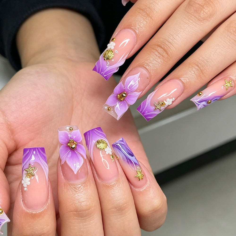 Decorative Floral Acrylic Nail Art Tips Bowlift