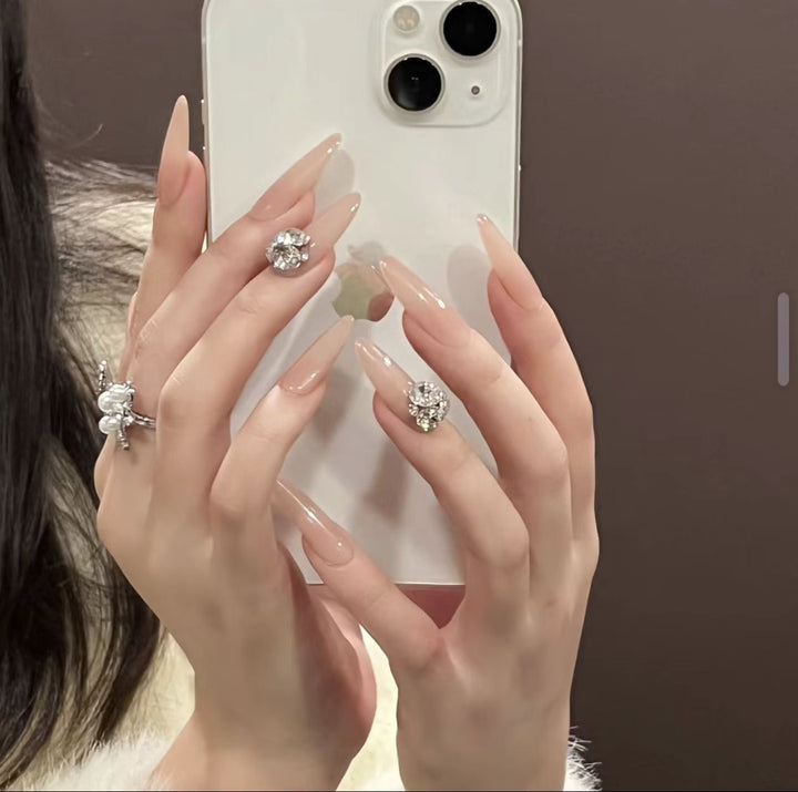 Stiletto Press-On Nail Set with Ombre Design and Rhinestone Accents Bowlift