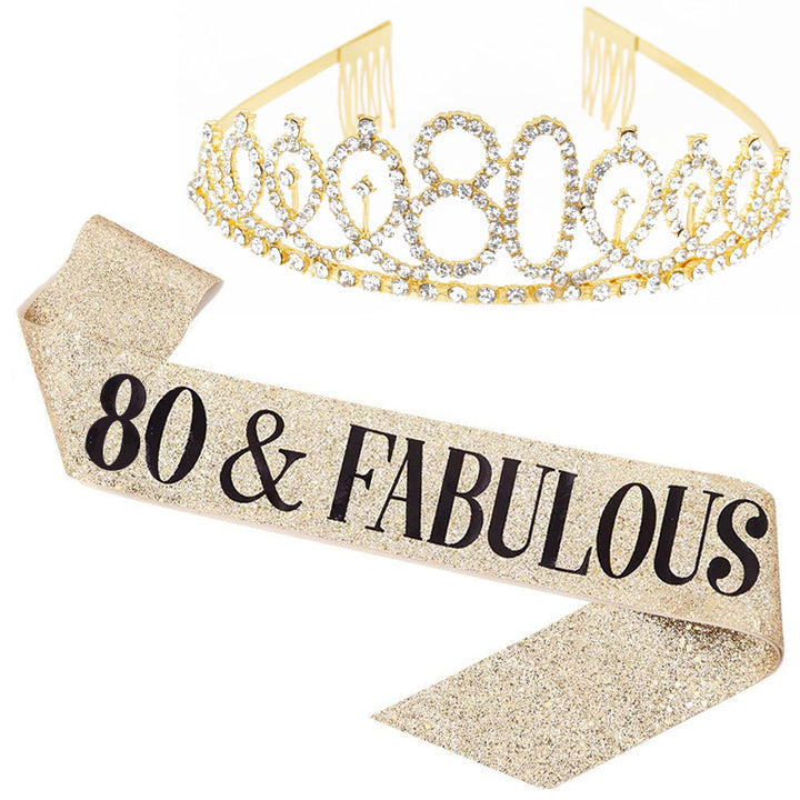 Girl Glittering Birthday Crown and Sash Set Bowlift