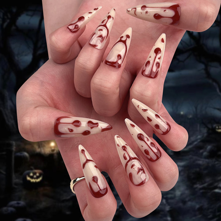 Artistic Halloween Gel Nails in Bloody Design Bowlift