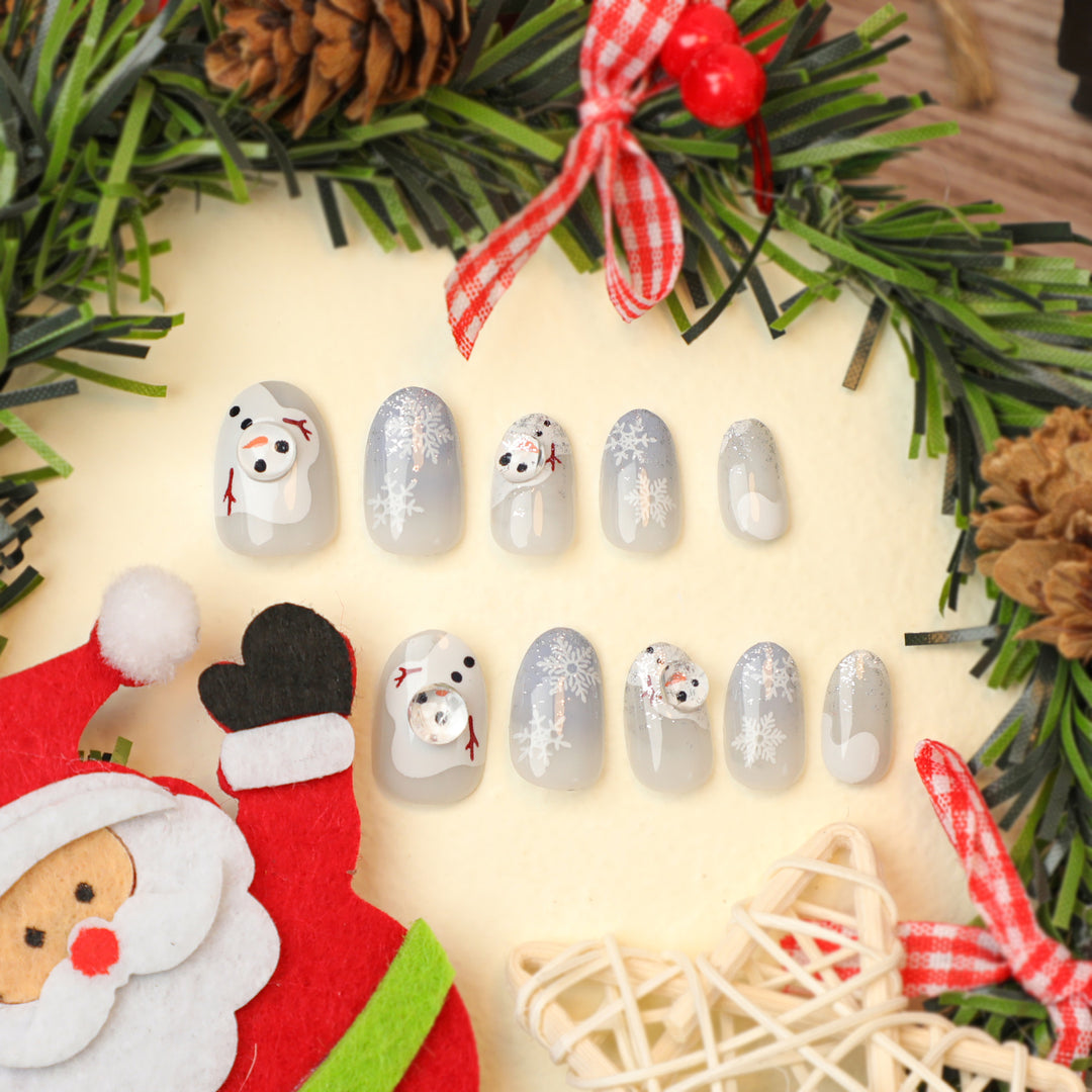 Artful Winter Nail Extensions with Snowman Design Bowlift