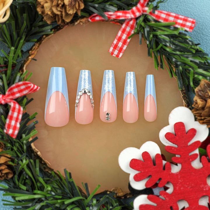 Artistic acrylic nails with glitter and elegant rhinestone embellishments Bowlift