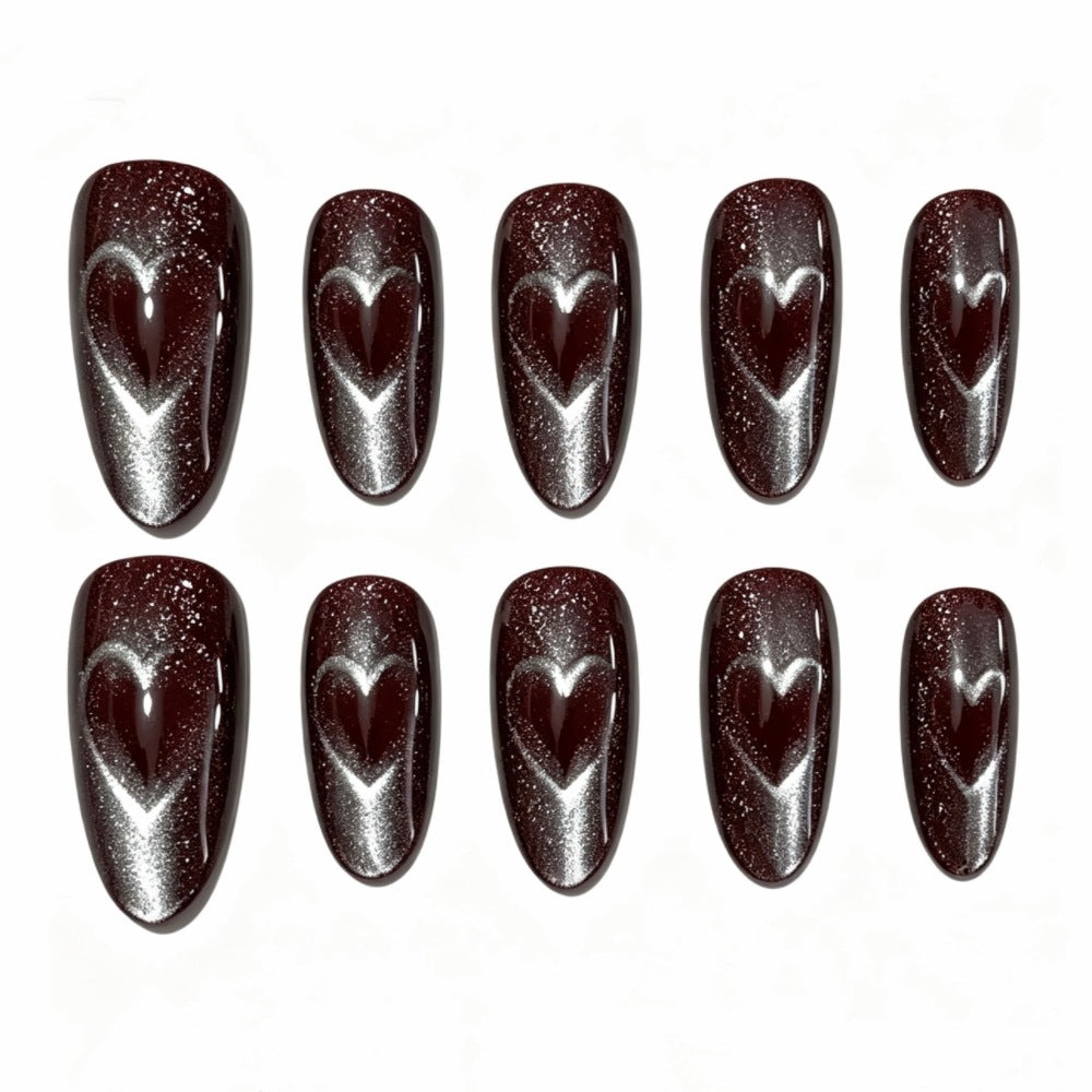 Artistic Almond-Shaped Press-On Nails with Heart Designs Bowlift