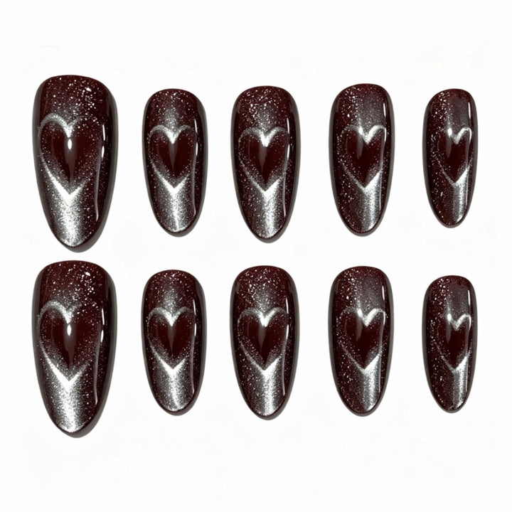 Artistic Almond-Shaped Press-On Nails with Heart Designs Bowlift