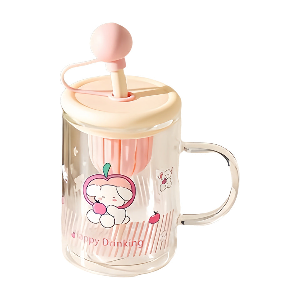 Ladies drinking glass with creative silicone lid and integrated straw Bowlift