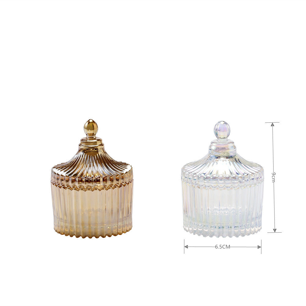 Vintage Ribbed Glass Trinket Jar with Lid Bowlift