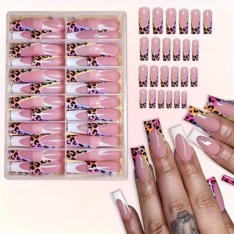 Stylish Press-On Nail Set with Leopard Design Bowlift