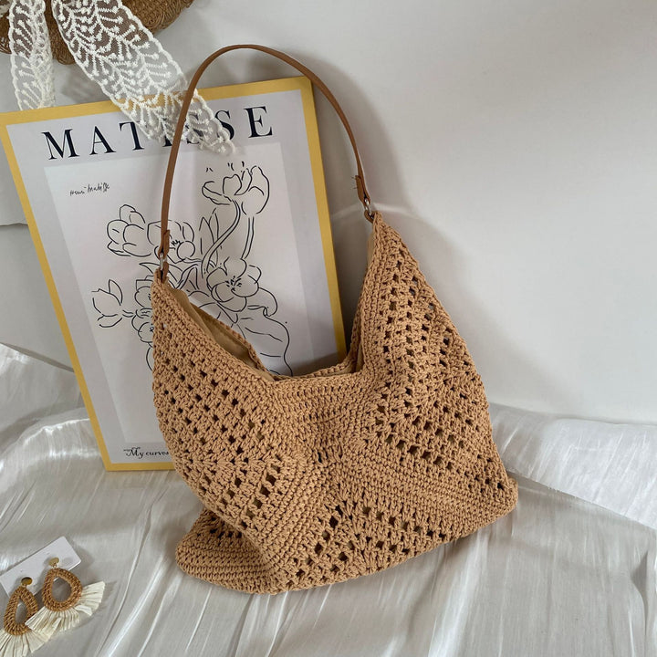 Handmade crochet bag with leather handles Bowlift